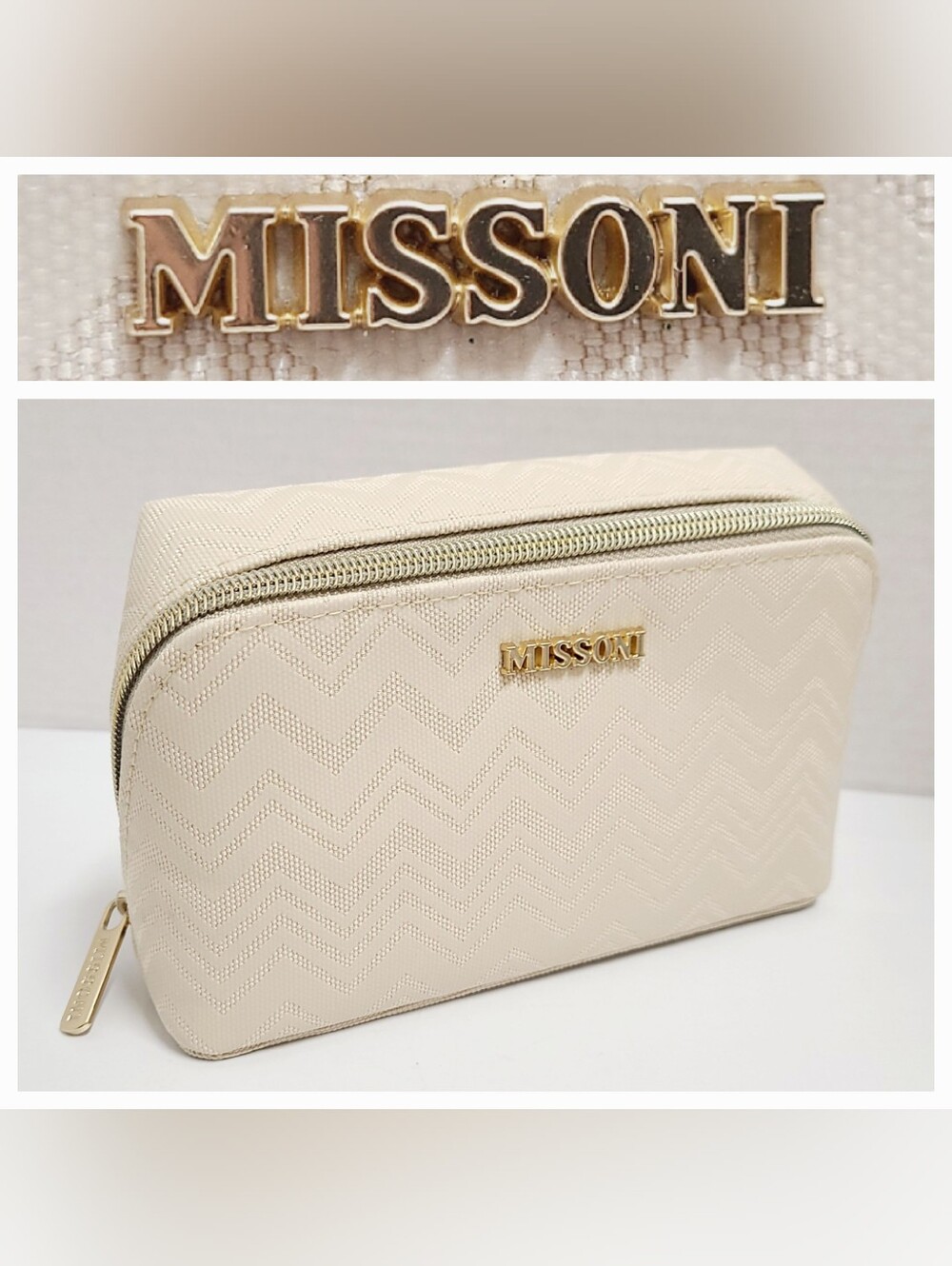 Missoni x Delta One Signature Zig-zag Accessory Makeup Zip Top Case Off White